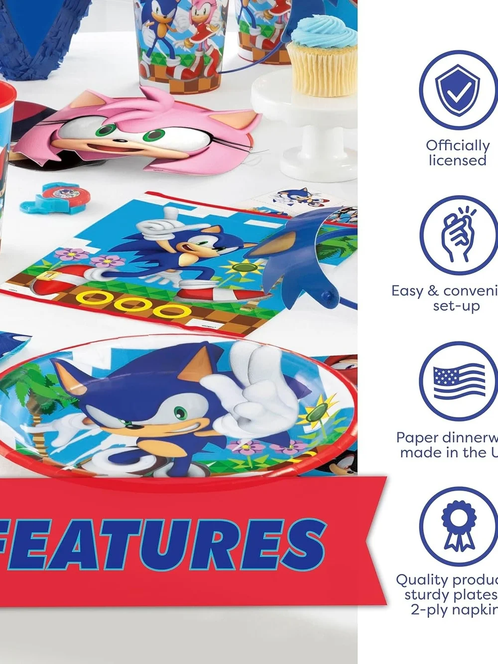 Sonic Disposable Tableware Party Kit - Blue, Red & Yellow